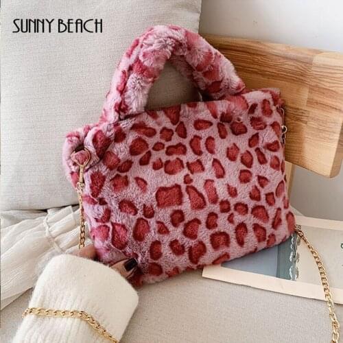 Winter Leopard Bags Fur Women Handbags Luxury Totes Bag Clutch Purse Ladies Crossbody Bag Bolsa Feminina Bag Pink Brown Leopard