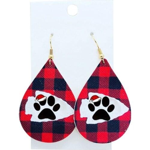 1 Pair X Dog Paw Print Earrings Fun Christmas Santa Claus Red Earring Set Party Earrings 2020 New Year Gifts