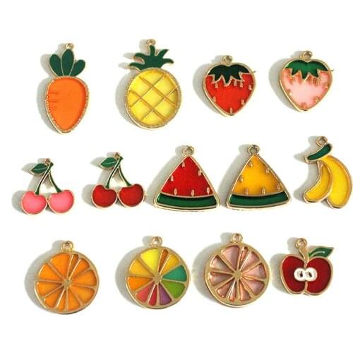 10pcs/lot Fruit series Strawberry Banana Orange Cherry Apple Grapefruit Enamel for DIY Earring Jewelry Handmade Finding XL726