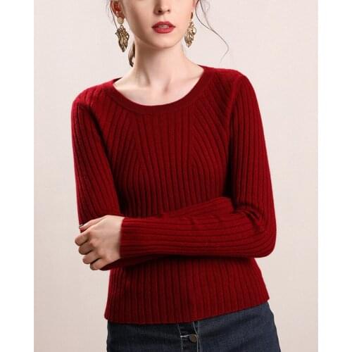 100% merino wool concave striped knit women fashion short bottoming pullover sweater low Oneck slim thick S-XL