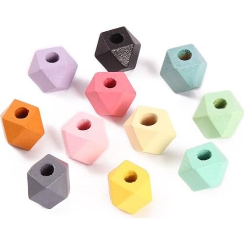 100pcs 20mm Mix Candy Color Geometric Natural Wooden Beads Faceted Cutting Octagonal Wood Beads DIY Children Bracelet Necklace