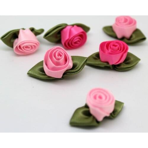 200pcs 32mm Satin Ribbon Bows Paisley Flower Bud with Leaf Crafts Free Shipping