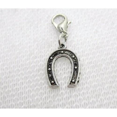 50pcs/lot Silver horse shoe dangle charms Lobster Clasp hanging charms diy bracelet jewelry accessories
