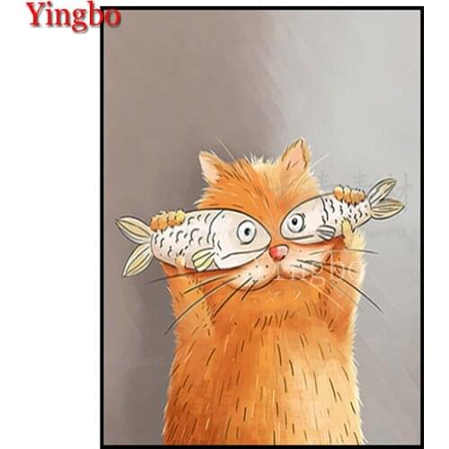 5d diy Diamond Painting Cartoon Cat And Fishs diamond Embroidery full round Mosaic Diamond cross stitch For Kids Room Decor