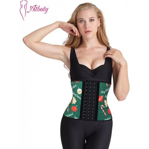 Atbuty Corset Waist Trainer Short Torso Christmas Costumes Latex Tummy Control Slimming Shapers