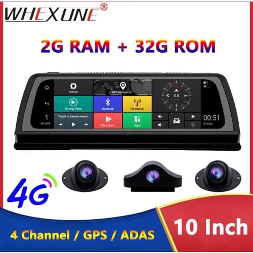 WHEXUNE 4G Android Car DVR Dash cam 4 Lens 10 inch Navigation ADAS GPS WiFi Full HD 1080P Video Recorder 2GB+32GB Vehicle Camera