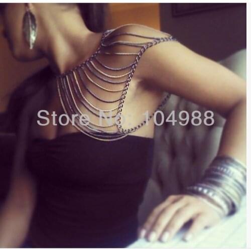 FREE SHIPPING New STYLE BIKINI BY-57 FASHION WOMEN GOLD AND GRAY PLATED MIX COLOR SINGLE SHOULDER CHAINS JEWELRY Body Chains