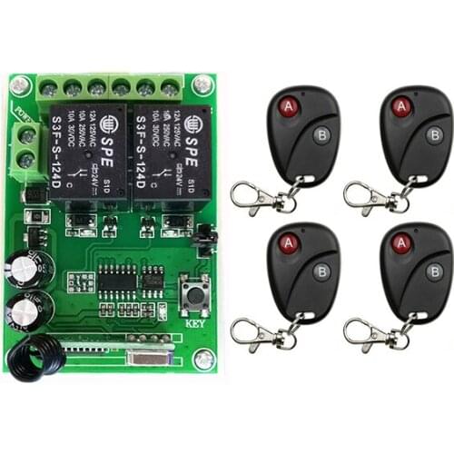 DC24V 2CH RF Wireless Remote Control Lighting Switch System transmitter Receiver 2CH Relay Smart Home Garage Door/lamp/ window