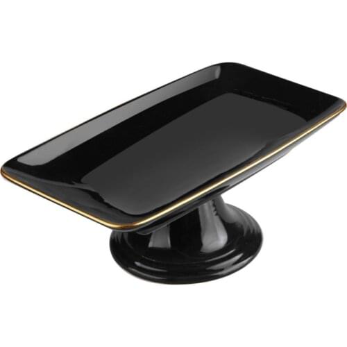 Black Gold Footed Chocolate Plate kitchen mother presentation tray storage container plate dust cover spice cookie pitcher glass