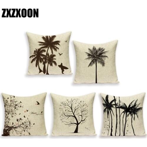 Vintage Style Decorative Pillows Case Black Brown Leaf Trees Retro Seat Cushion Covers for Sofa Car Home Living Room Decoration