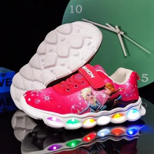 Spiderman Princess Frozen Anna Elsa Kids Led Light Shoes Girls Children Boy Light Up Luminous Sport Sneakers Glowing illuminated