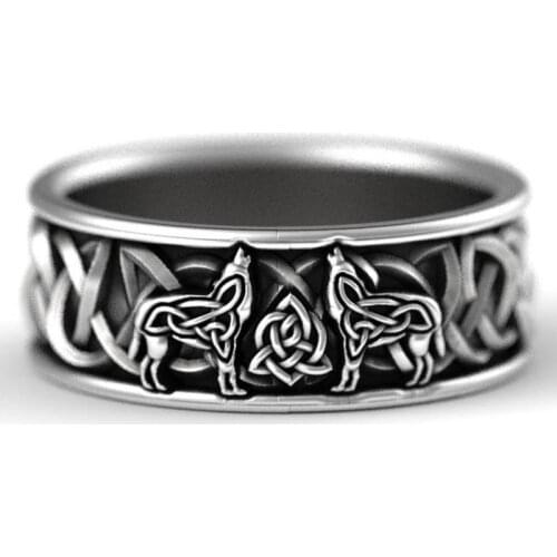 Wolf Totem Design Pattern Ring Black Band Domineering For Men Cocktail Party Finger Embellish Birthday Jewelry Gifts