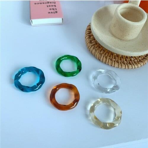 FFLCAELL 2020 Summer Colorful Geometric Irregular Glass Ball Transparent Resin Rings for Women Ring Party Jewelry Gifts