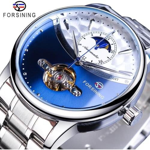 Forsining Creative Dial Moon Phase Tourbillon Mens Watch Top Brand Fashion Automatic Mechanical Waterproof Sport Erkek Kol Saati