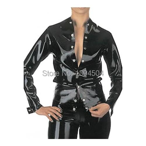 Hot Sale classic Exotic handmade Latex Men Lingerie male long sleevs lapel Shirt Uniform Clothes Maid Costume Blouse Tops