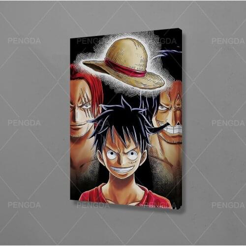 Canvas Printed Wall Art Poster One Piece Luffy Anime Painting Hat Modern Home Three Decor Modular Pictures Frame For Living Room