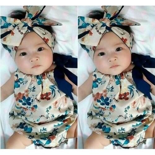 Newborn Baby Girl Clothes Set Sleeveless Halter Romper Backless Jumpsuit Baby +Headband Outfit Sunsuit Children Clothes