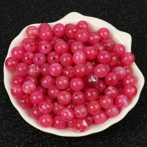 6/8/10mm Imitation Natural Stone Round Acrylic Fuchsia Jades Loose Beads For Jewelry Makeing DIY Bracelet Necklace 50-200pcs/lot