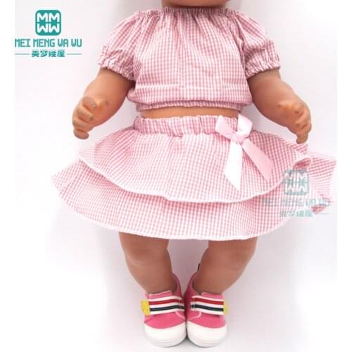 Doll clothes Pink plaid suit fit 43cm baby new born doll and american doll accessories