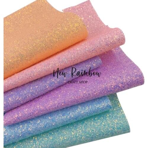New Rainbow 22x30cm/A4 Gorgeous Pastel Ice Chunky Glitter Faux Leather Sheet For Making Bows, Accessories, Bags, Craft DIY
