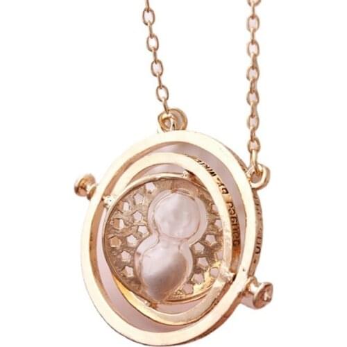 Fashion Time-Turner Hourglass Necklace for Female Male Couple Necklace Vintage Chain Rotatable Pendant Necklaces Novelty Gifts