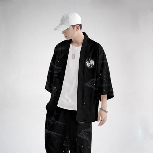 Trendy Robe Set Men Cardigan Traditional Fashion Clothing Vintage Japanese Streetwear Kimono Yukata Shirt Harem Pants Harajuku