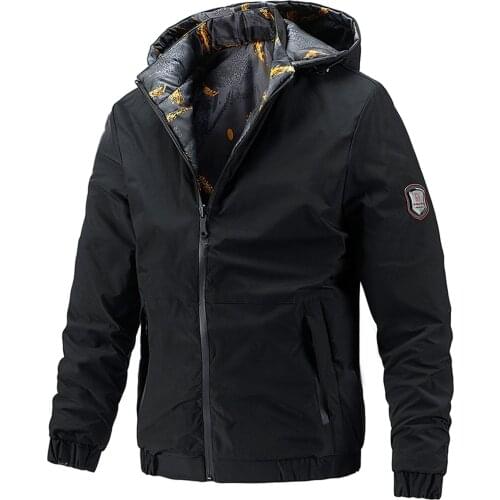 ABOORUN Mens Hooded Jacket Autumn and Winter Casual Workwear Coat Double-Sided Wear Jacket Male