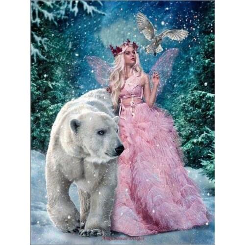 Counted Cross Stitch Kits Needlework Embrodery - Crafts 14 ct Aida Color DIY Arts Handmade Home Decor - Fairy and White Bear