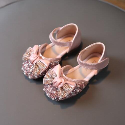2021 summer new girl bow-knot princess shoes toes-capped sandals sweet flats for party sequined fashion shoes