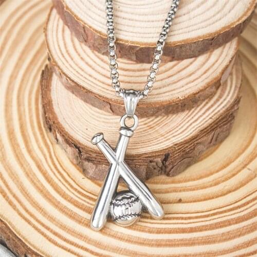 Novelty Trendy Vintage Double Baseball Bat Cross Ball Pendant stainless steel Necklace for Women Men Unique Punk Jewelry