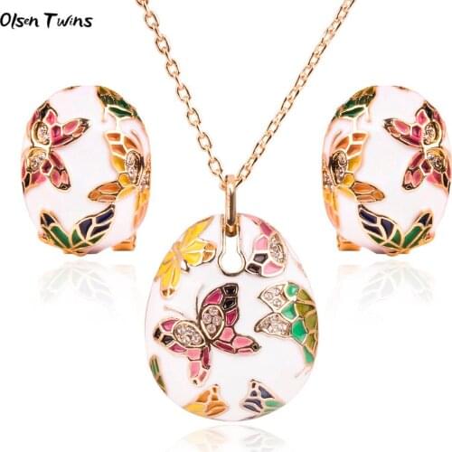 Olsen Twins Cloisonne Enamel Gold Butterfly Necklace Earrings Bangle Bracelet Bridal Engagment Jewelry Sets