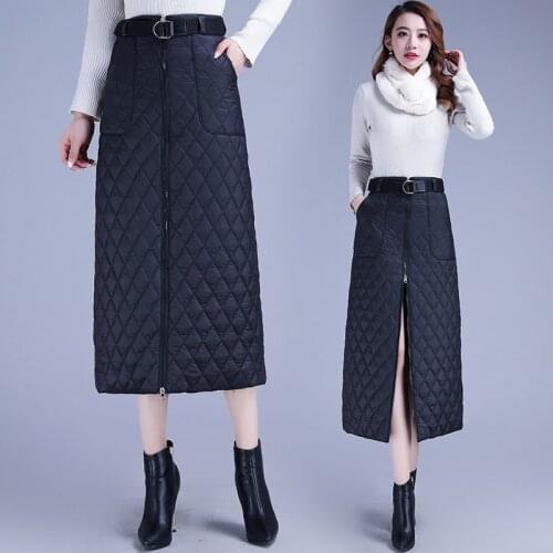 Black High waist Skirt 2021 Autumn Winter Women Warm Thicken Skirts Plus size 4XL Down cotton Zipper Female Bag hip Skirt