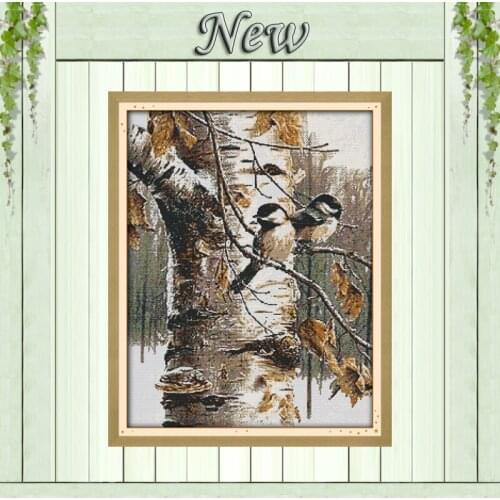 Autumn birds forest scenery decor paintings counted printed on canvas DMC 14CT 11CT Cross Stitch Embroidery kits Needlework Sets