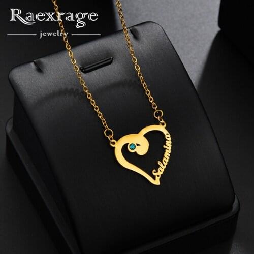Raexrage CZ Custom Name Chocker Necklaces Stainless Steel Letter pendant Love Heart Neacklace for Lover Valentines Day Souvenir