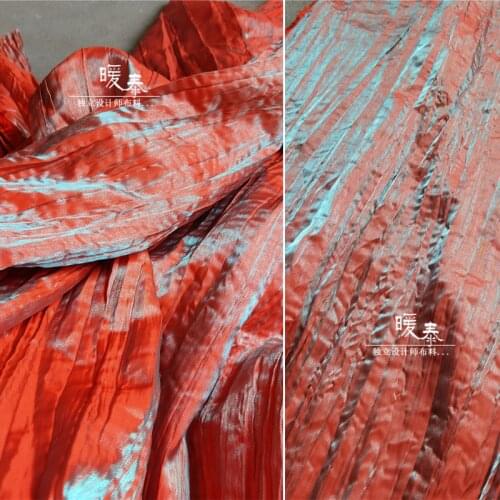 Pleated Polyester Fabric Miyake Style Folds Red Blue Gradient DIY Photo Background Decor Skirt Dress Fashion Designer Fabric