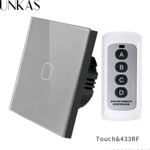 UNKAS Gray EU Standard Remote Control wall light Touch Switch 1 Gang 1 Way Wireless Remote Control Touch Light Switch