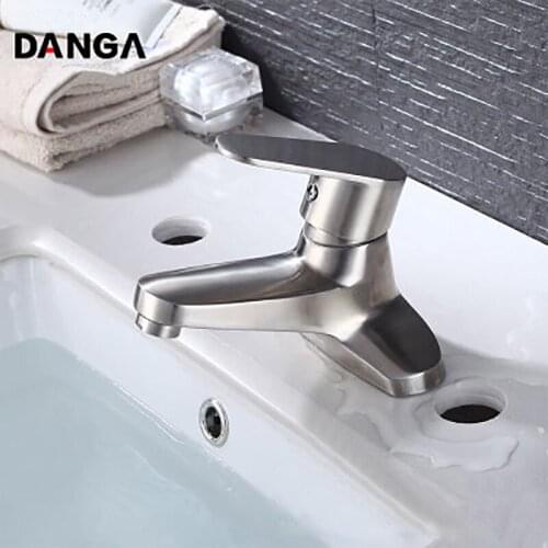 Basin Faucet 2 Hole Bathroom Faucet Brushed Stainless Steel Sink Tap Hot and Cold Mixer Single Handle Vanity Water Tap with Hose