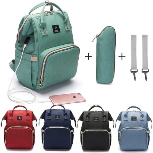 Fashion Maternity Nappy Bag With USB Interface Large Capacity Waterproof Diaper Bag Kits Backpack Maternity Nursing Baby Bag