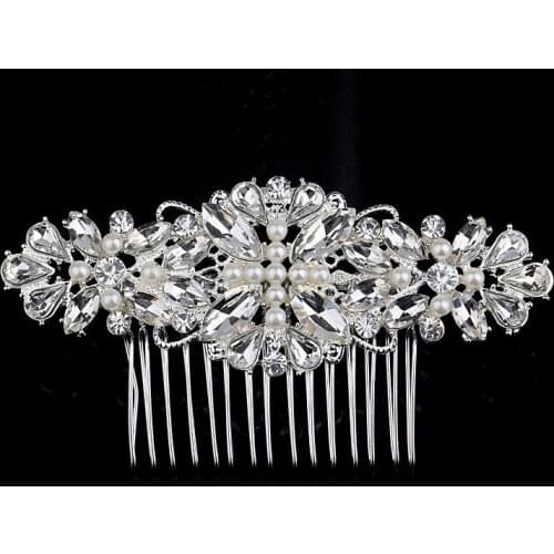 TREAZY New Handmade Pearl Crystal Hair Combs for Women Wedding Prom Hair Jewelry Charm Floral Hair Pins Bridal Hair Accessories
