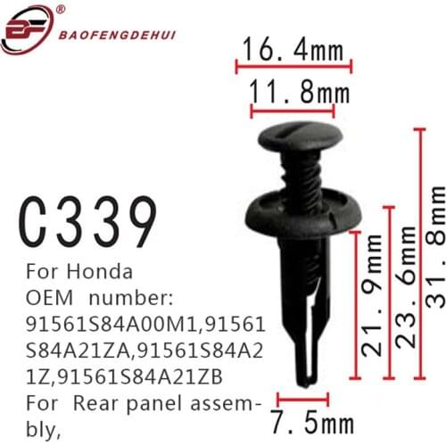 Rear Panel Assembly Trim Plug Fastener For Honda Accord Civic 91561S84A21ZA 91561S84A21Z 91561S84A21ZB