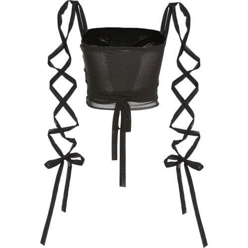 Women Summer Tank Tops, Solid Color Strappy Sleeves Boob Tube Tight Crop Tops for Girls, Black