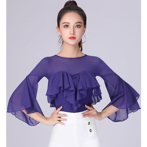 New Latin Dance Costumes For Women Mid Sleeved Mesh Practice Clothes Chacha Rumba Ballroom Latin Dance Performance Wear DN9307
