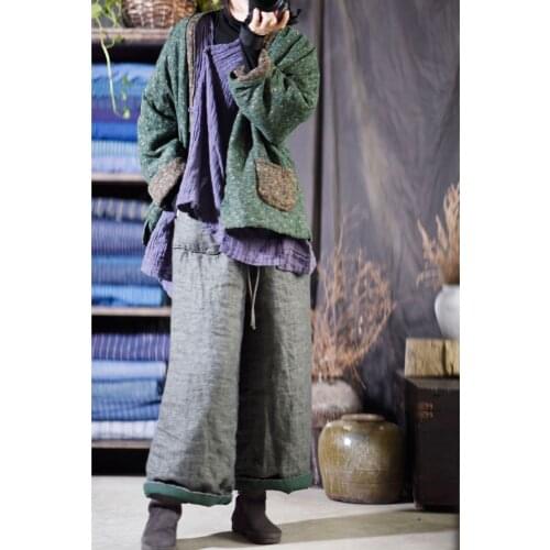 Women Linen Padded Pants Ladies Elastic Waist Loose Flax Pants Trousers Female 2020 Autumn Winter Pants