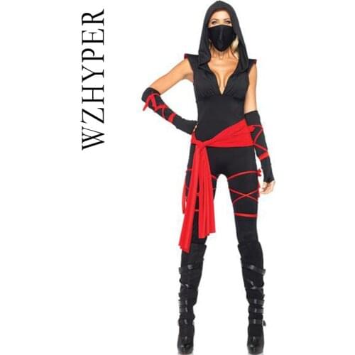 Ninja Women Cosplay Costume Black Japanese Cartoon Anime Performance Fancy Dress Halloween Costume Top Pants Belt Gloves Mask