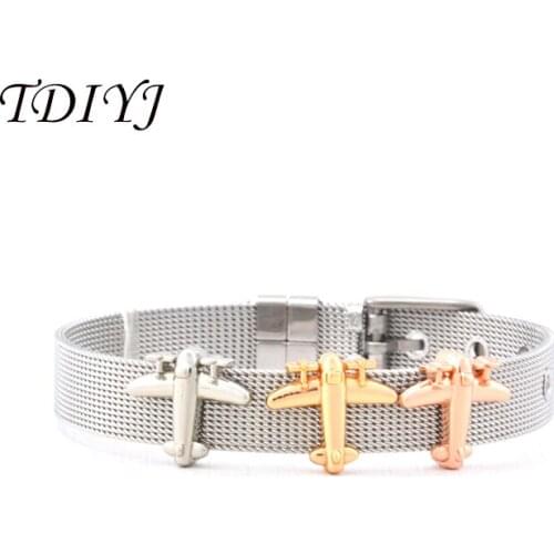 TDIYJ Fashion KEEPER Mesh Stainless Steel Keeper ing Bracelet with Aircraft Slide Charms for Women 1Set
