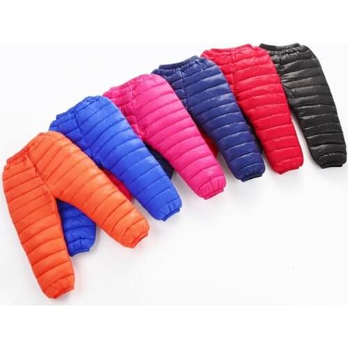 Boys Winter Pants Girls Winter Trousers Waterproof Cotton Padded Thicken Warm Down Pants Kids Elastic High Waiste Long Pants