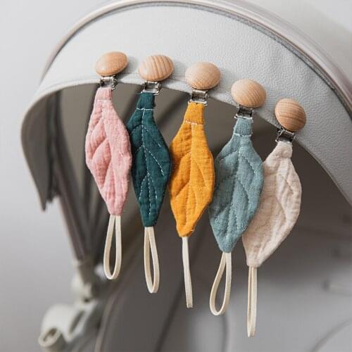 1pc Wooden Pacifier Clip Chain Baby Teether Cotton Leaves BPA Free Wooden Rodent Nipple Soother Dummy Clip Chain Baby Accessorie