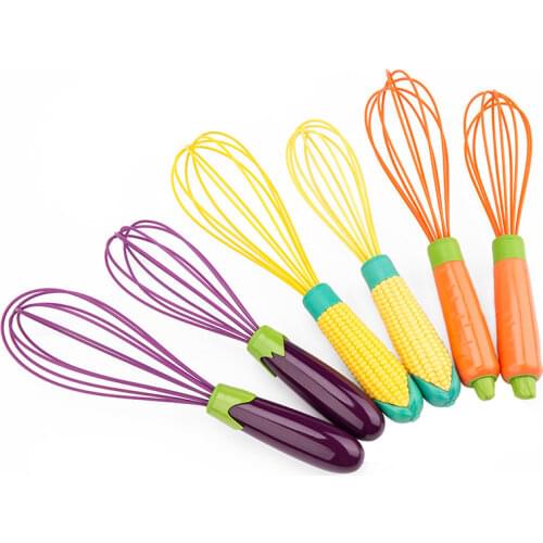 10/11 Inch Vegetable Handle Shape Silicone Egg Beater Eggplant Corn Carrot Manual Butter Mixer Baking Tool Kitchen Egg Beater
