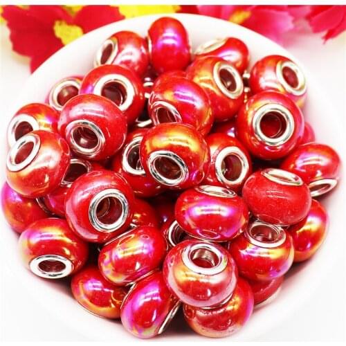 10 Pcs Red Color Resin Muranos Big Hole Spacer Beads for European Female Jewelry Fit Pandora Charms Bracelet Bangle Snake Chain