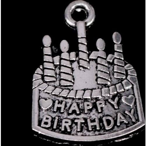 10pcs Birthday Cake Charms Antique Silver Color Pendants DIY Necklace Crafts Making Findings Handmade Tibetan Jewelry 15x22MM